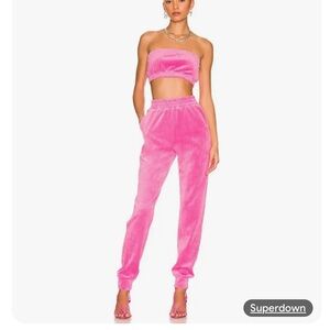 REVOLVE Superdown Matching Pink Penelope Velour Sweat Set Outfit 
Size small